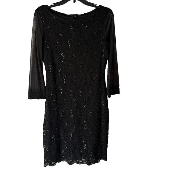 Tiana B Dress‎ Y2k 10 Blk Lace Sequin Sheath Cocktail Party Semi Mesh Whimsigoth - Picture 1 of 8